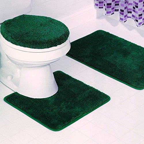 NEW 3PC BATHROOM SET 1 BATH RUG 1 CONTOUR MAT 1 TOILET LID COVER #6 HUNTER GREEN NEW 3PC BATHROOM SET 1 BATH RUG 1 CONTOUR MAT 1 TOILET LID COVER #6 HUNTER GREEN